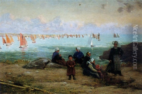La Sortie Des Barques Sardinieres Oil Painting - Alfred Guillou