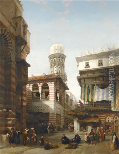 The Bazaar Of The Coppersmiths, Cairo Oil Painting - David Roberts