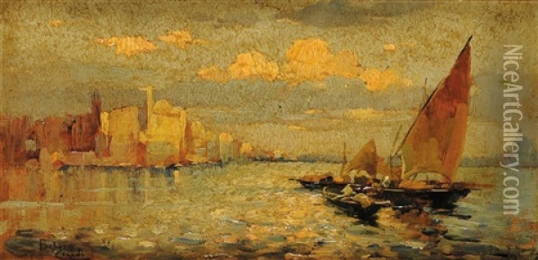 Vedute Veneziane (pair) Oil Painting - Beppe Ciardi