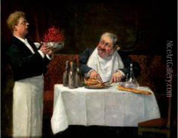Le Dejeuner Gourmand, Circa 1890 Oil Painting - Henri Brispot