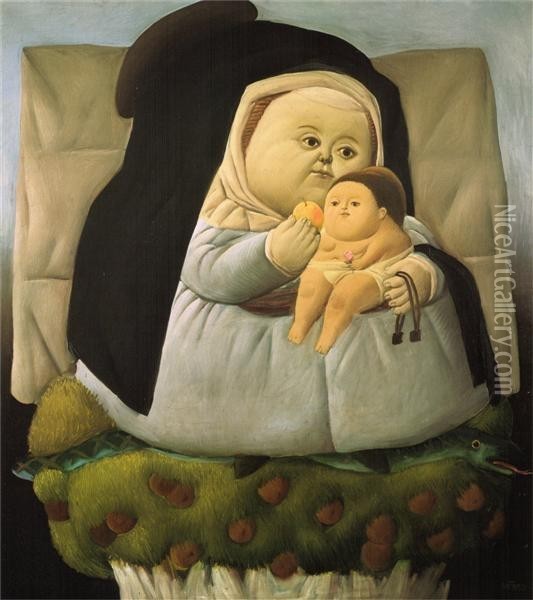 Madonna with Child Oil Painting - Fernando Botero