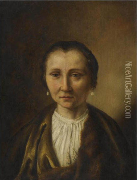 Portrait Of An Elderly Lady Head And Shoulders Oil Painting - Rembrandt Van Rijn