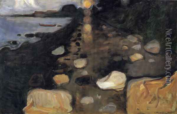 Moonlight on the Shore Oil Painting - Edvard Munch