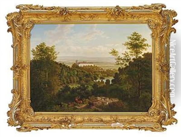 Bjergrigt Landskab Med Udsigt Til Schloss Ballenstedt Oil Painting - Raphael Carl Reinhard