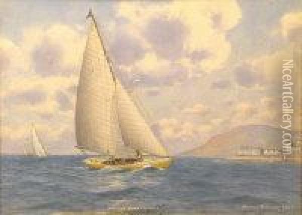 'the Sailing Yacht 'kookaburra' Off The Great Orme' Oil Painting - Warren Williams