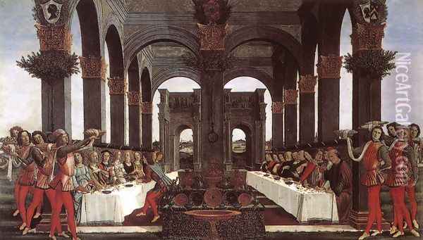 The Story of Nastagio degli Onesti (forth episode) c. 1483 Oil Painting - Sandro Botticelli