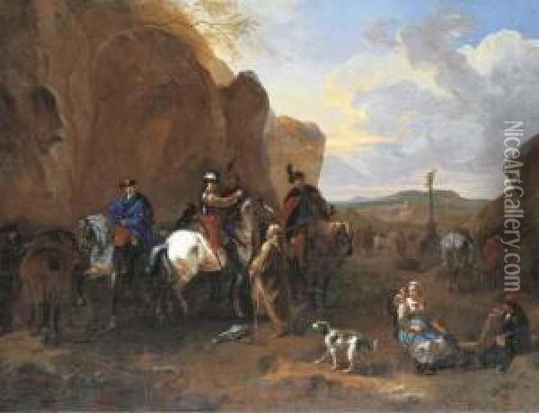 Cossacks On Horseback Asking A Hermit For Directions Oil Painting - Dirck Maas
