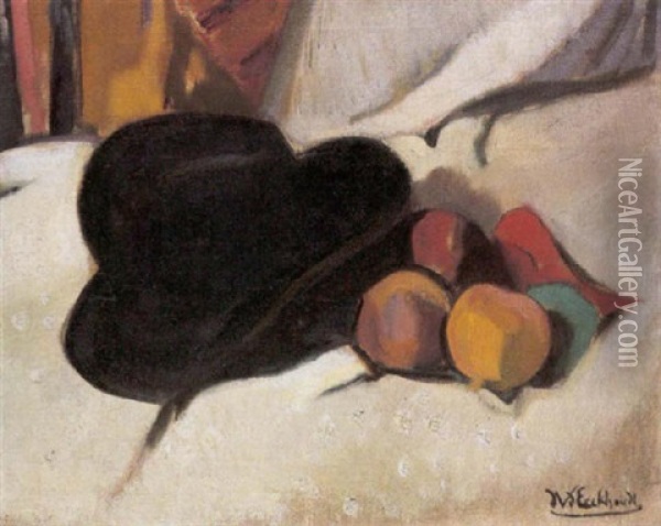 Le Chapeau Noir Et Quatre Fruits Oil Painting - Jean Van Den Eeckhoudt