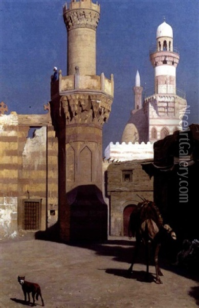 Une Journee Chaud Au Caire (devant La Mosquee) Oil Painting - Jean-Leon Gerome