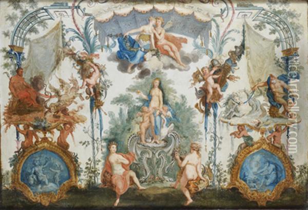Ornements A Decors D'arabesques Et De Pampres Oil Painting - Claude III Audran