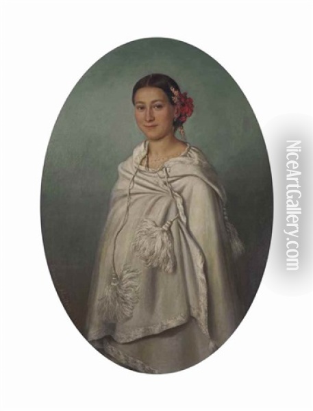 Jeune Femme Au Chale Blanc Oil Painting - Edouard Jean Marie Hostein