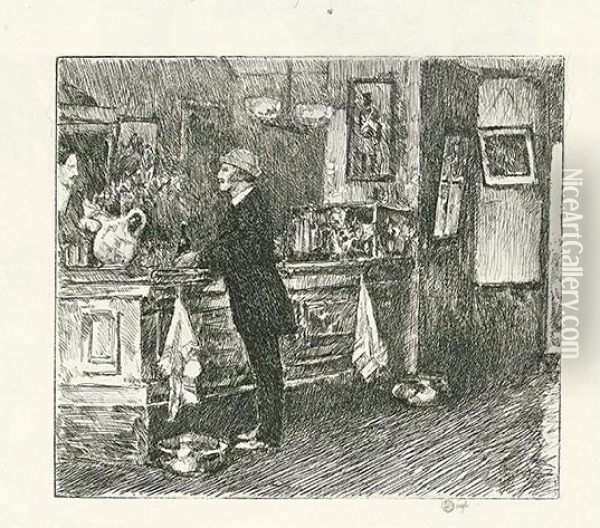 A New England Barroom. Oil Painting - Frederick Childe Hassam
