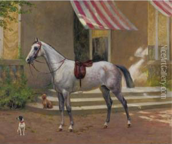 Dappled Grey With Two Fashionable Dogs Oil Painting - Rene Maxime Choquet