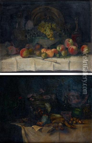 Nature Morte Au Gibier : Lievre, Perdrix Grise, Et Aux Legumes Oil Painting - Louise Darru