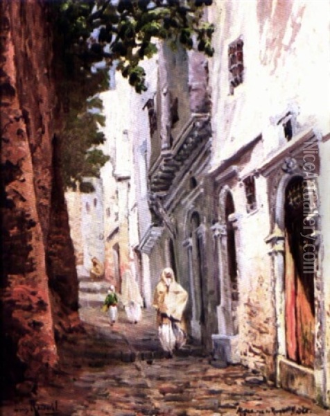 Casbah D'alger, La Rue Du Rempart Oil Painting - Louis Randavel