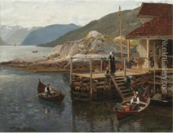 Bryggen (the Quay) Oil Painting - Niels Bjornson Moller