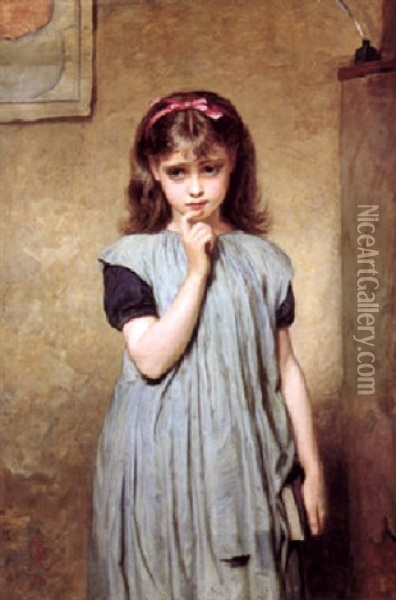 A Young Girl In The Classroom Oil Painting - Charles Sillem Lidderdale