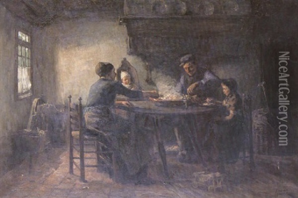 The Family Meal Oil Painting - Jacob Simon Hendrik Kever