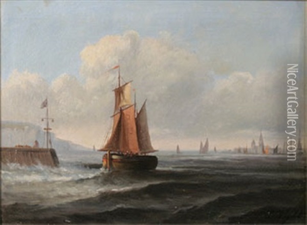 Skepp Pa Vag In I Hamn Oil Painting - Wright Barker