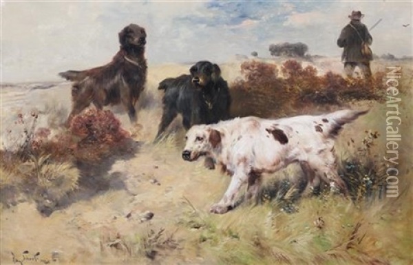 Gun Dogs In A Landscape Oil Painting - Henry Schouten