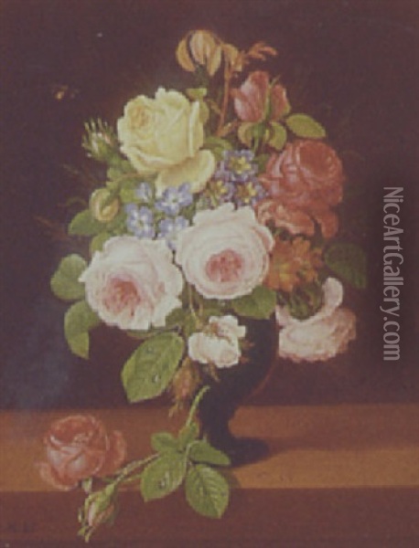 Brogede Blomster I Vase Oil Painting - Christian Juel Moellback