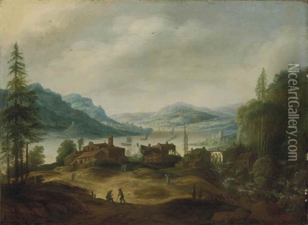 Paysage Panoramique De Montagne Avec Un Village Dans Une Vallee Oil Painting - Jan Tilens