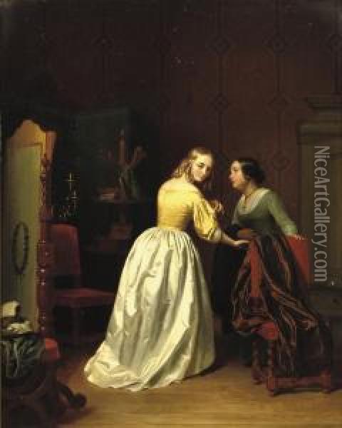 At The Dressmakers Oil Painting - Basile De Loose
