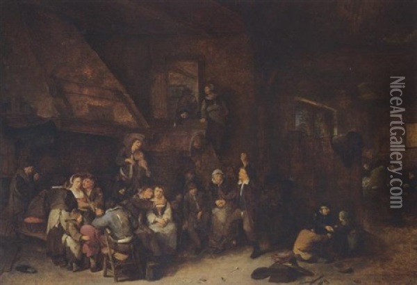 A Tavern Interior With Peasants Making Music And Children Playing In The Foreground Oil Painting - Cornelis Pietersz Bega