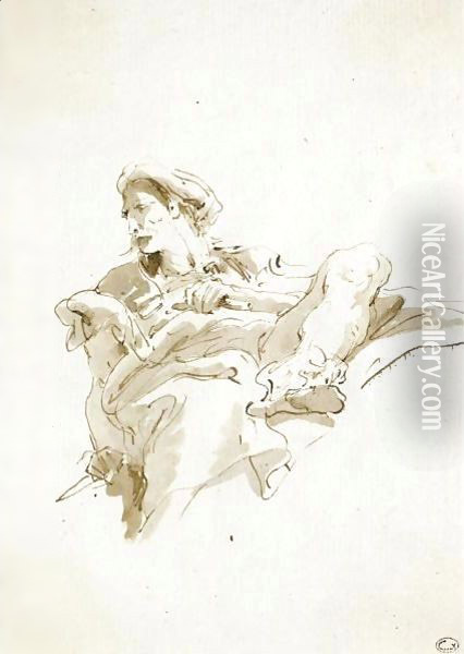 A Seated Oriental Figure, Seen From Below Oil Painting - Giovanni Battista Tiepolo
