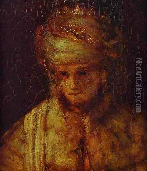 Assuerus. Detail of Assuerus, Haman and Esther Oil Painting - Rembrandt Van Rijn