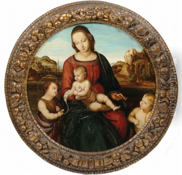 Grand Tour Period Rondel Of The Madonna With Child Oil Painting - Giovanni Antonio Sogliani