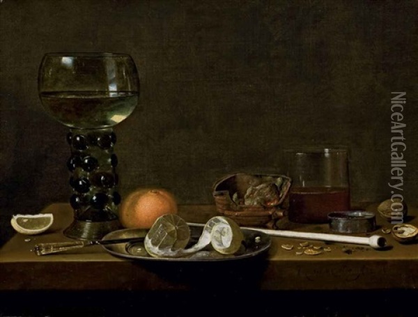 Roemer, Citron Pele, Orange Et Divers Objets Poses Sur Une Table Oil Painting - Jan van de Velde III