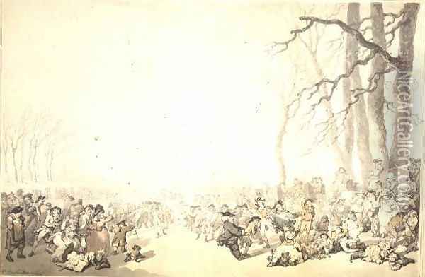 Skating on the Serpentine, c.1786 Oil Painting - Thomas Rowlandson