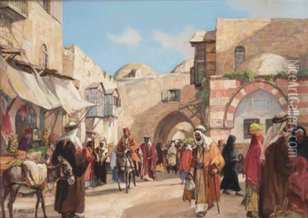 The Damascus Gate, Jerusalem Oil Painting - Georg Macco