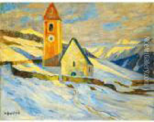 Die Kirche Von Lavin Oil Painting - Hans Beat Wieland