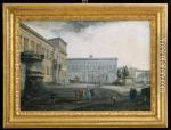 Roma, Veduta Della Piazza E Del Palazzo Del Quirinale Oil Painting - Jean-Baptiste Lallemand