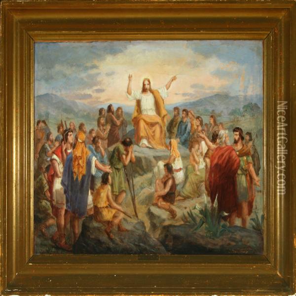 Christ Is Blessing The Crowd Oil Painting - Anker Lund