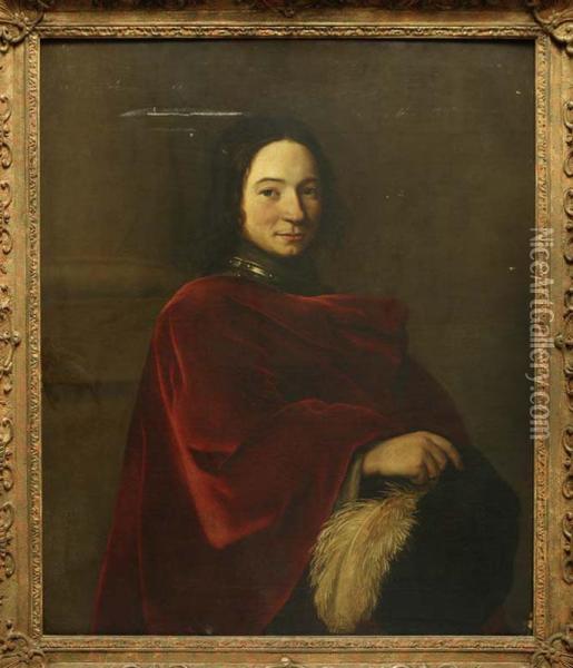 Portrait D'homme A La Cape Rouge, Tenant Une Plume De La Main Droite Oil Painting - Cornelis Brize