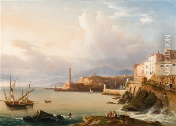 La Baie De Naples Avec La Maison Natale De Torquato Tasso Oil Painting - Felix Marie Ferdinand Storelli