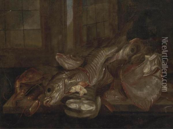 A Kitchen Interior With Fish And A Lobster Oil Painting - Pieter de Putter