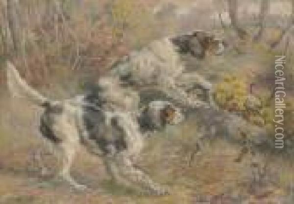 Two Setters In A Wood Oil Painting - Edmund Henry Osthaus