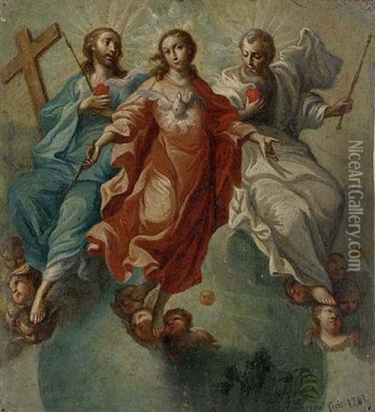 La Santisima Trinedad Con La Virgen Oil Painting - Miguel Cabrera