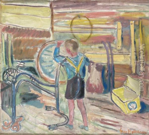 Pojke Med Trasig Cykel Oil Painting - Eric Hallstrom