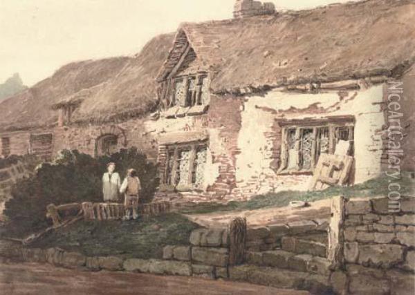 Old Cottages, Devonshire Oil Painting - Samuel Prout