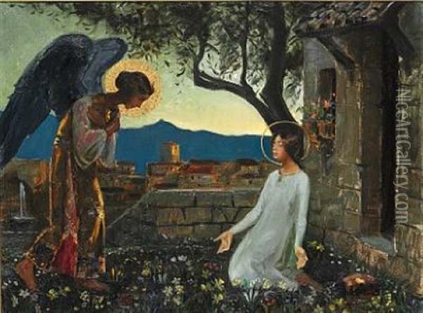 The Annunciation Of The Virgin Mary Oil Painting - Harald Slott-Moller
