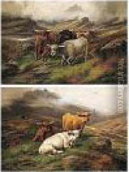 Cattle Resting; Droving Cattle Oil Painting - John Morris