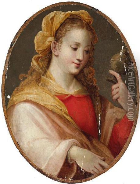 Mary Magdalene Holding A Vial Ofointment Oil Painting - Giulio Campi