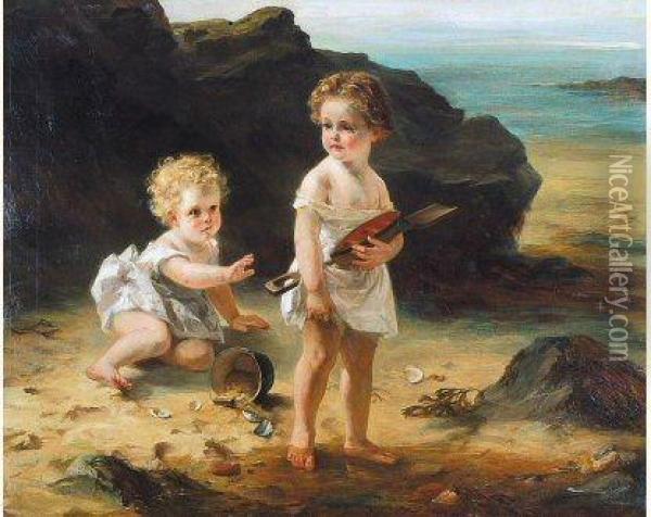 Twee Kinderen Op Het Strand Oil Painting - Otto Theodore Leyde