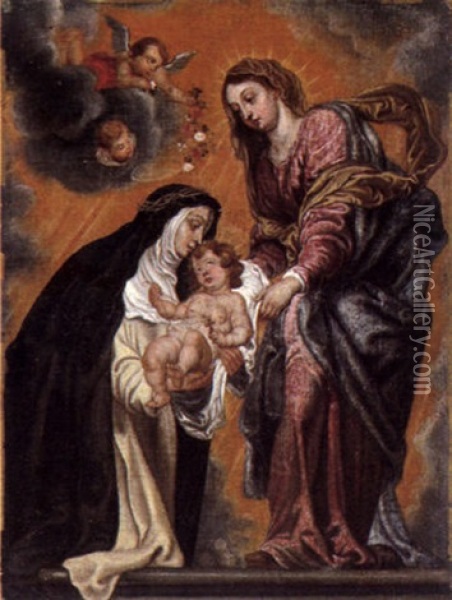 Maria Mit Dem Kind Und Der Heiligen Theresia Oil Painting - Cornelis Schut the Elder