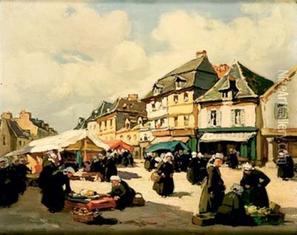 Le Marche De Dole Oil Painting - Henri Alphonse Barnoin